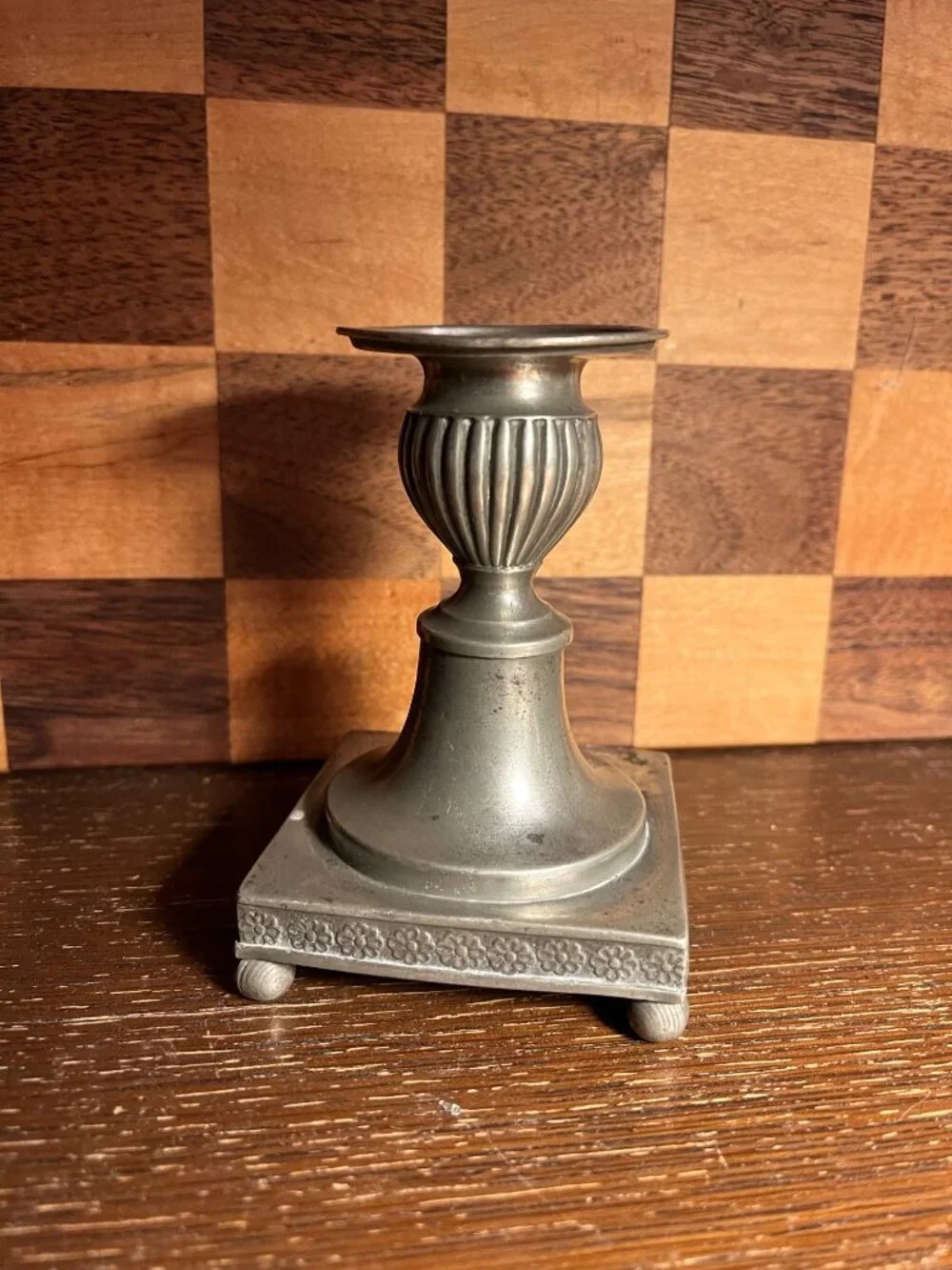 Single Swedish Pewter Floral Base Ball Feet Wexio Candlestick A991